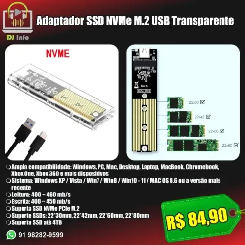 Adaptador SSD NVMe M.2 USB Transparente