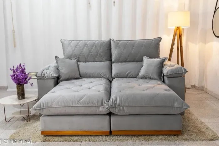 Sofá Retrátil Reclinável 2.10m Magnum Veludo Prata 823 - Molas Ensacadas