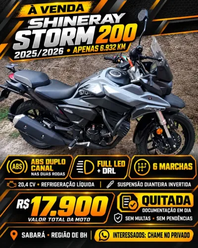 SHINERAY STORM 200 EFI 2025/2026 > R$ 17.900