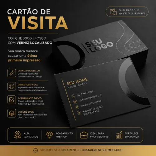 Cartão de Visita em Couché 300gramas Fosco com Verniz Localizado