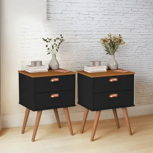 Conjunto 2 mesas de cabeceira com 2 gavetas,Puxador Concha, Pés Retro