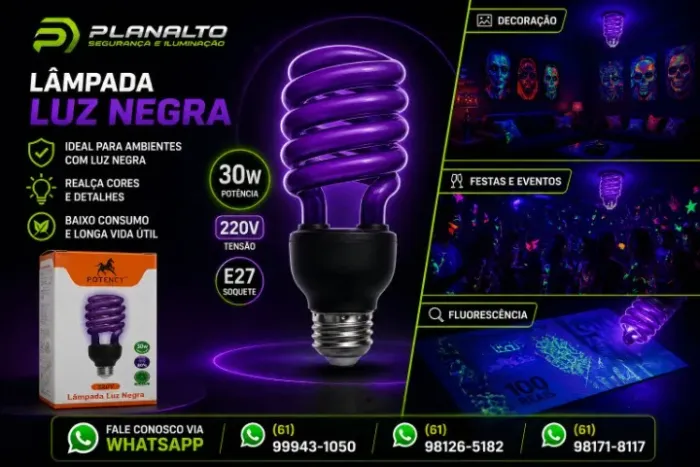 LAMPADA 30W FLUORESCENTE  LUZ NEGRA ESPIRAL E27