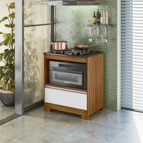 Balcão Cooktop NT3110 freijó/ branco Notável Móveis - CAB SALVADOS