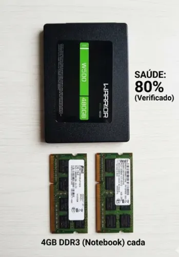 VENDO UM SSD SATA 480 GIGAS + 2 MEMORIAS RAM DDR 3 DE 4 GIGAS CADA