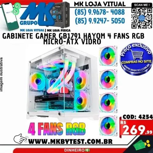 Gabinete Gamer Gb1791 Hayom 4 Fans Rgb Micro-atx Vidro Temperado