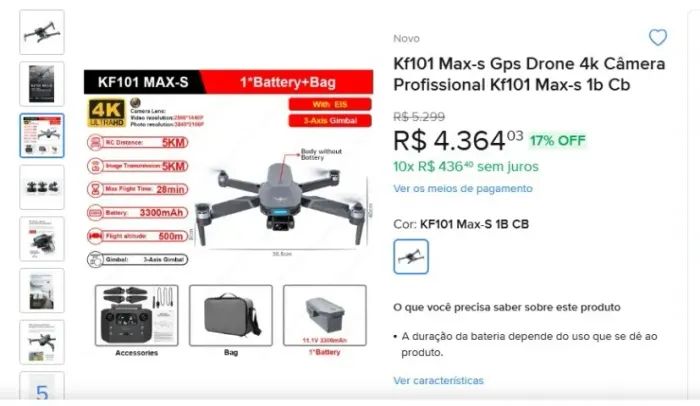 Drone Kfplan KF101 max com câmera 4K cinza 5GHz 1 bateria profissional