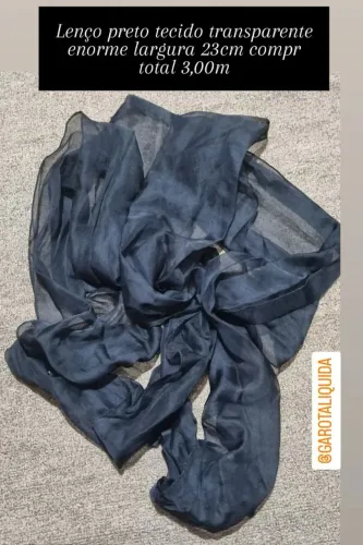 Lenço preto tecido transparente enorme largura 23cm compr total 3,00m