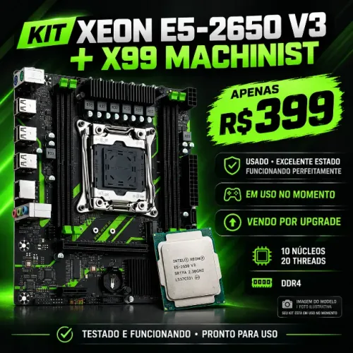 KIT PLACA MÃE X99 MACHINIST+ PROCESSADOR XEON E5-2650 V3 - R$399