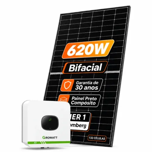 Kit Energia Solar Ongrid 300kWh Painel Bifacial 620W Inversor Growatt