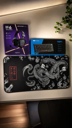 Kit Gamer Completo RGB - Headset H6 + Teclado Mecânico TS91 + Mousepad Dragon