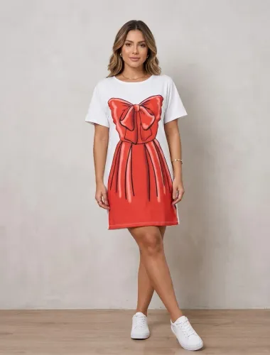 Vestido soltinho off white com estampa frontal vermelha tam P / M New Collection
