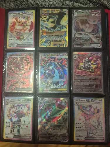 Lote cartas ultra raras pokémon oficiais + fichário