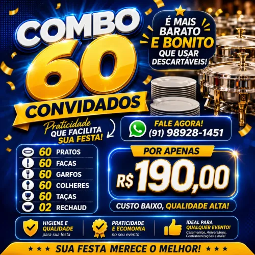 Aluguel Louças Combo 60 convidados