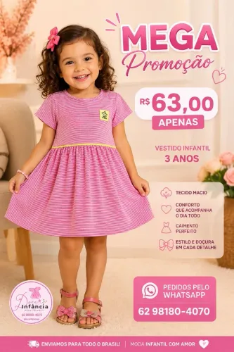 VESTIDO INFANTIL MENINA 3 ANOS MALWEE