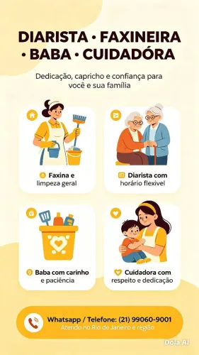 ? Diarista, Faxineira, Baba e Cuidadora ? Com Muito Carinho!