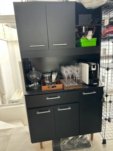 Armário Multiuso/Buffet em MDF Preto - Moderno e Espaçoso