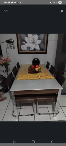 Mesa de 6 cadeiras tampa de vidro cadeiras almofadas
