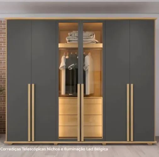 GUARDA ROUPA COM LED E VIDRO REFLECTA - MONTAGEM GRATUITA