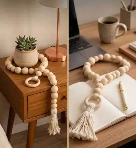 Colar de Mesa Decorativo Cordão Cortina 1 metro madeira| NOVO 