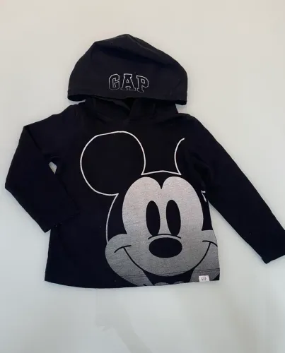Camiseta manga longa grossa preta Mickey com touca Gap TAM 2