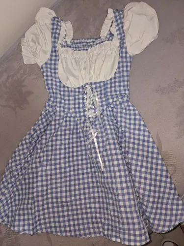 Vestido azul xadrez de festa junina