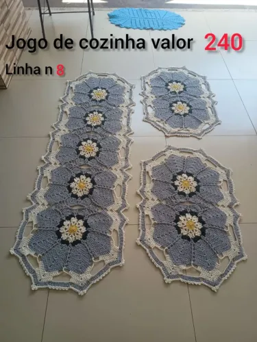 Tapete crochê jogo de cozinha modelo camerlia linha n 8 valor 240