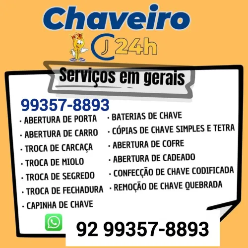 Chaveiro 24 Horas Casa, Carro, Moto, Cofre 