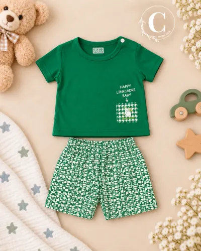 Conjunto Infantil Menino Verde 100% Algodão até 1 Ano