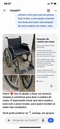 Doação de uma cadeira de rodas