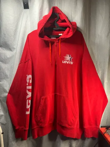 moletom levi's vermelho com capuz e zíper (quarter-zip) - tamanho xxl