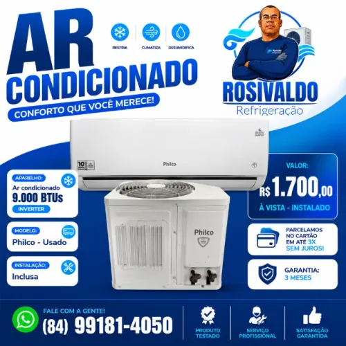 AR-CONDICIONADO PHILCO 9.000 BTUs INVERTER - USADO | INSTALADO | GARANTIA