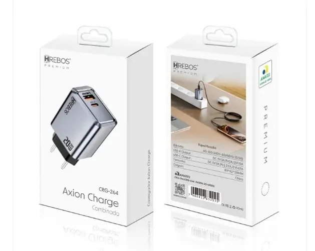 Carregador celular Hrebos CRG-264 20W Tipo C Axion Charge