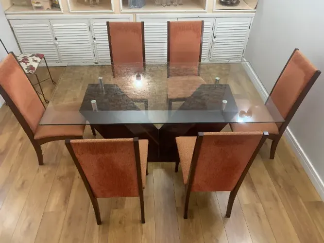 Mesa de jantar de vidro retangular, 6 lugares, não inclui cadeiras 