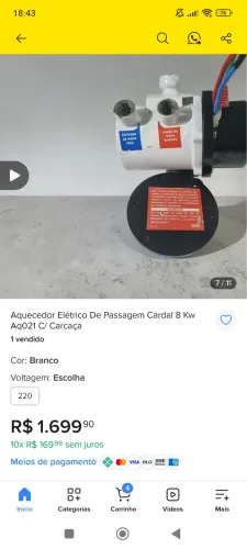 Carcaça Aquecedor elétrico de passagem Cardal