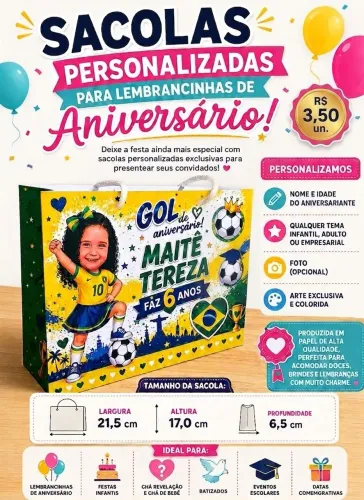 Sacolas personalizadas/lembrança aniversário