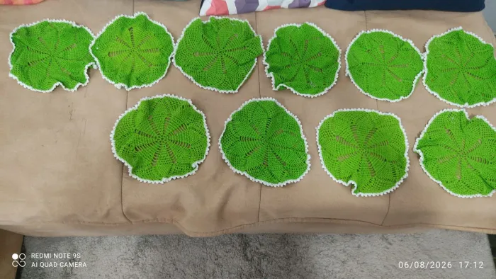 Vendo 10 peças de crochê com 20 cm de diâmetro, preço desapega, 50,00. Motivo mudança.