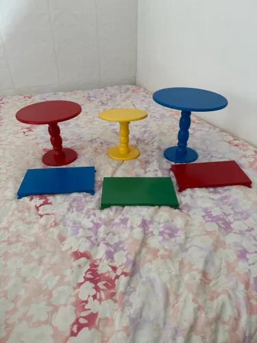 Kit Festa Boleiras Bandejas  Aniversário Mesa Doce  MDF Pintado