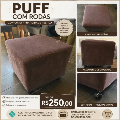 Puff marrom quadrado com rodinhas