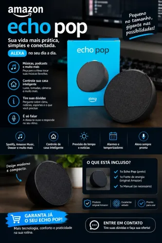 Amazon Alexa Echo Pop Assistente Virtual Inteligente Speaker Cor Preto