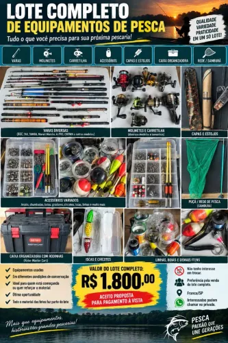 LOTE COMPLETO DE EQUIPAMENTOS DE PESCA - DIVERSOS ITENS