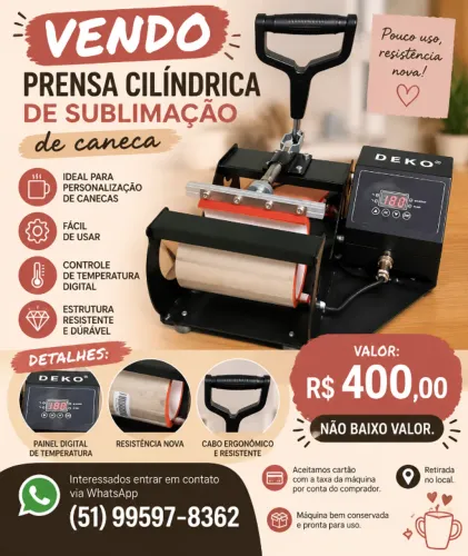 Prensa cilíndrica sublimação de canecas