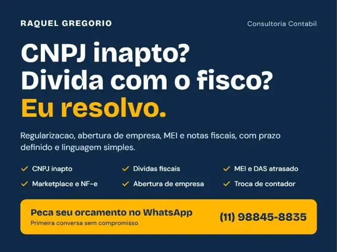 Contador em SP: CNPJ inapto, dívidas, abertura de empresa urgente e MEI, Regularização.