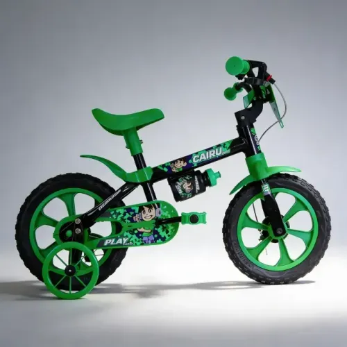 Bicicleta Aro 12 Masculina Play Kids Preto/Verde - Cairu