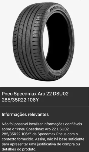 4 Pneus SpeedMax 285/35ZR22 106Y XL Aro 22 - Novo