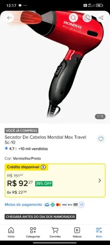 Mini secador de cabelo
