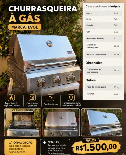 Churrasqueira a gás de embutir - Evol Grill