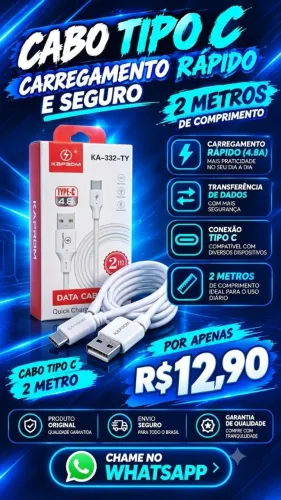 Cabo usb tipo c 2m