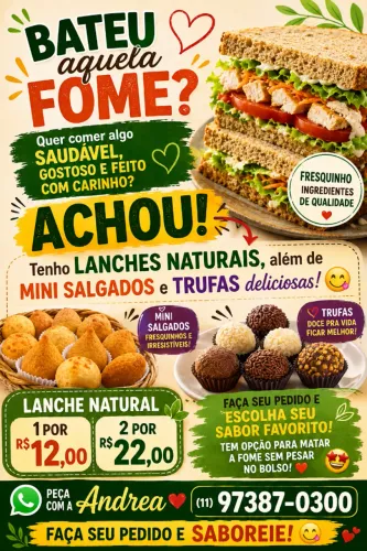 Lanche natural, mini salgados e trufas