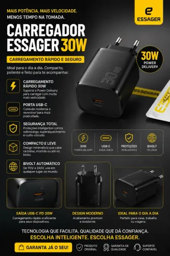 Carregador Turbo Essager 30W Tipo-C