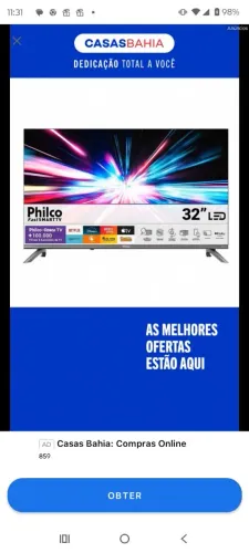 2 teve smart Philco de 32 polegadas na caixa pegar na loja casas Bahia do cabula